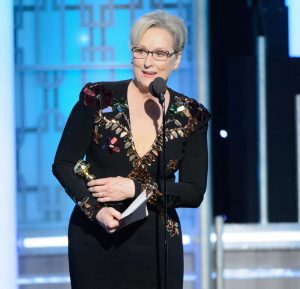 Meryl Streep accepts the Lifetime Achievement Award at the 74th Annual Golden Globe Awards at the Beverly Hotel Sunday on Jan. 8, 2017. Photo courtesy of HFPA/Zuma Press/TNS