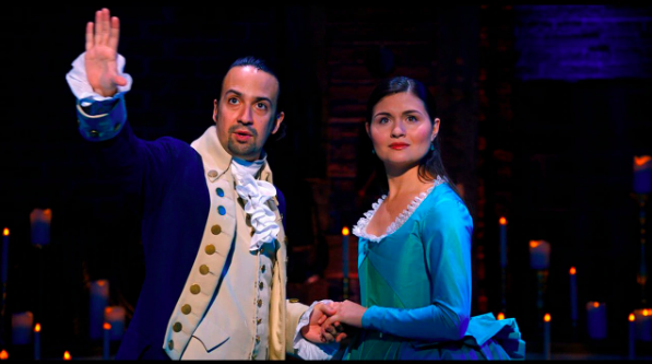 Lin-Manuel Miranda and Philipa Soo acting as Alexander and Eliza Hamilton in the Disney Plus version of the Broadway show, “Hamilton”. Photo courtesy of Disney Plus