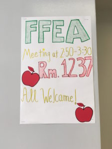 A poster advertises FFEA meetings. Photo by Tori Rosenthal.