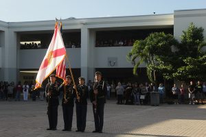 MSD JROTC parades the state and national flags.