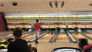 Sammy Feuerman looks on as the bowling ball approached the pins. Photo courtesy of Vanesa Fung