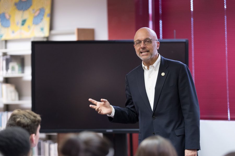 Rep. Ted Deutch answers a students question at town hall meeting on January 23, 2018. Photo by Kevin Trejos