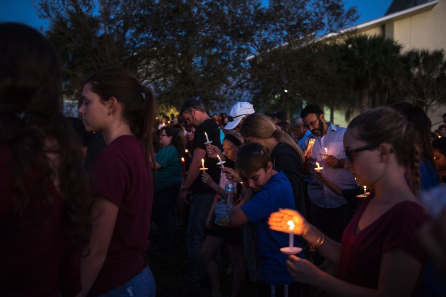 Students, teachers and families alike came to the sunset vigil to remember those directly affected by the shooting. Photo by Delaney Tarr