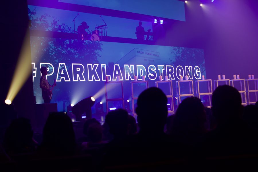 Church By the Glades prepares a background with #ParklandStrong after the massacre on Feb. 14. Photo by Christy Ma