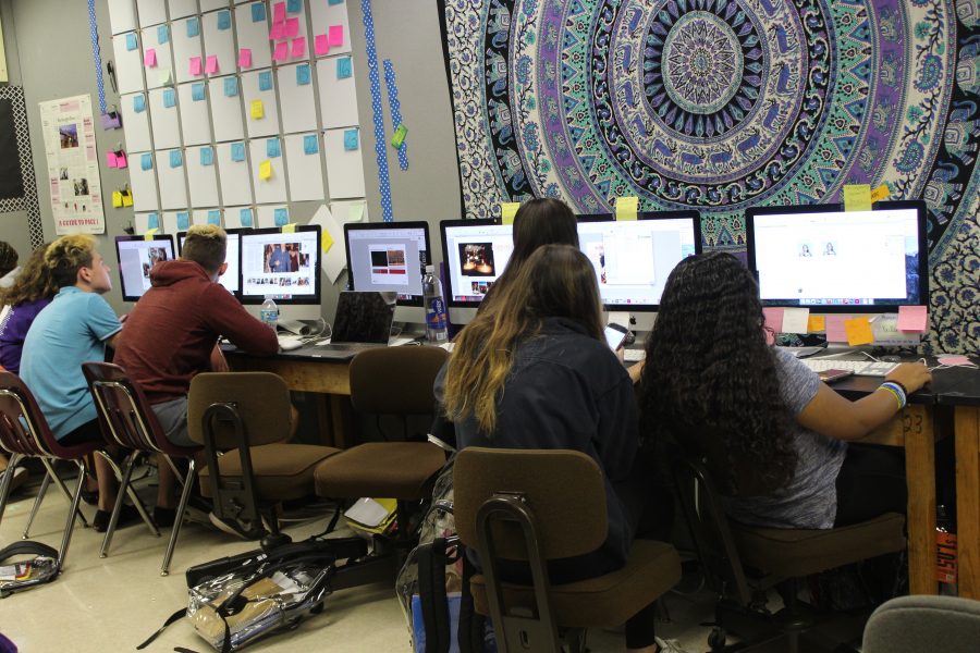 The Aerie staff works on the yearbook. Photo by Anna Dittman