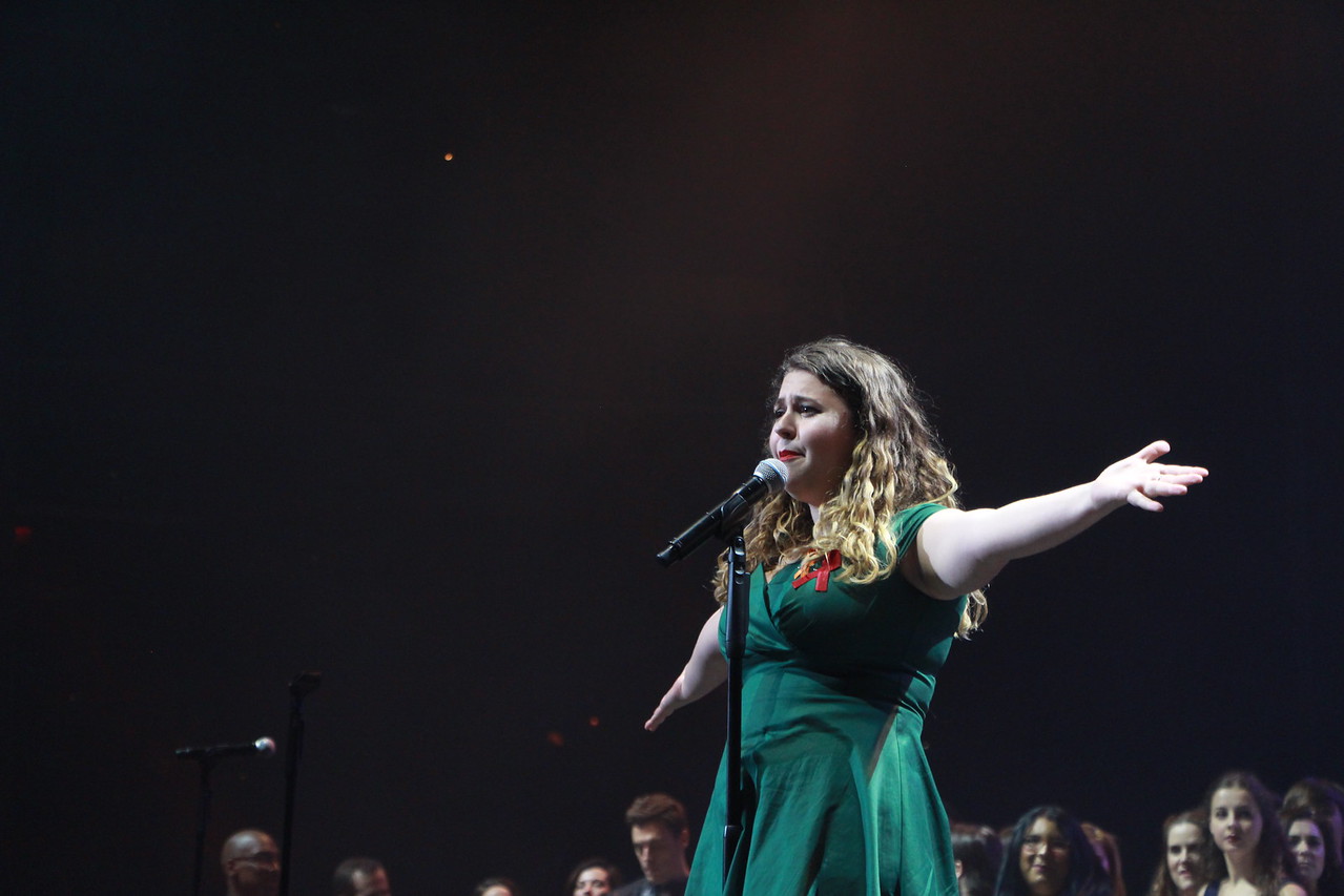 Junior Sawyer Garrity sings her original song, Shine, at the From Broadway with Love concert at the BB&T Center on April 16. Photo by Rebecca Schneid.