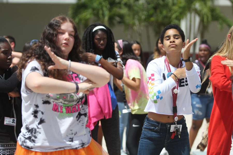 Hailey Jacobsen and Em Jiminian paricipating in Wacky Wednesday. Photo by Nyan Clarke