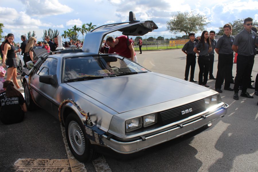 Blast from the Past. The Delorean makes a surprise appearance at the Homecoming parade. 