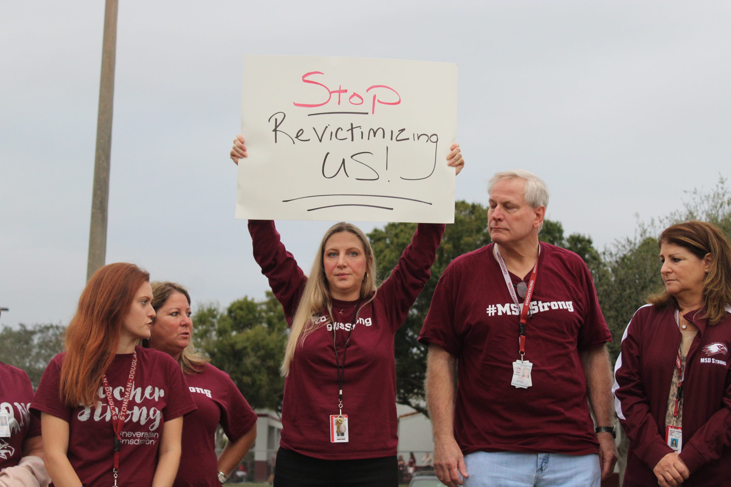 English teacher Felicia Burgin protests in front of MSD with other teachers. Photo by Nyan Clarke