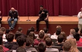 Leaders and Best. Flanagan High School and University of Michigan alum, and Pittsburgh Steelers Linebacker speaks to MSD football team and invited campus leaders.