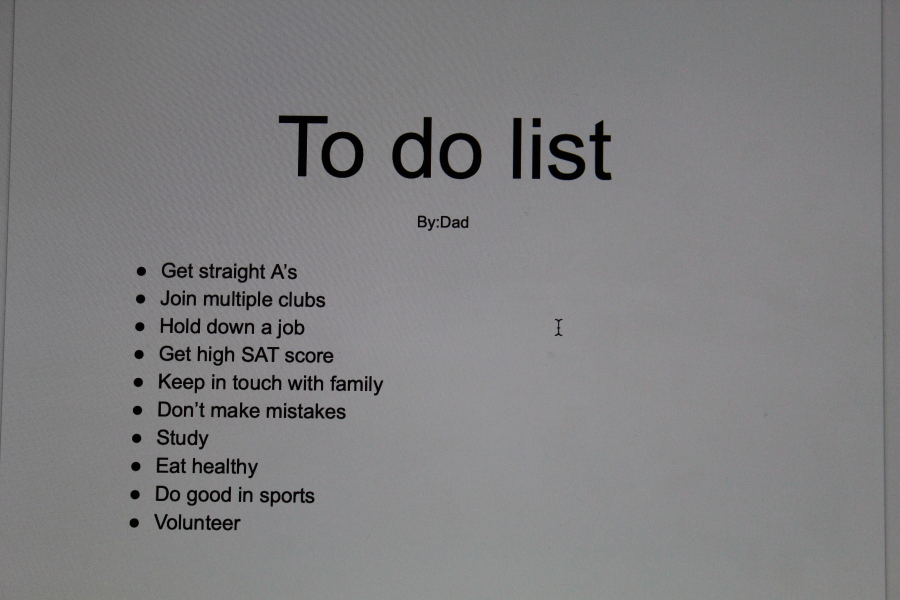 A+to-do-list+of+the+unrealistic+expectations+students+feel+pressure+to+fulfill+from+their+parents.+Photo+by+Samantha+Goldblum