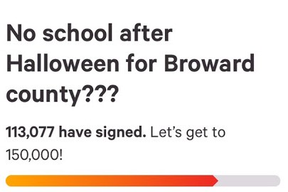 Petition to cancel school quickly gains traction, gaining thousands of signatures in a few days. The petition has gained 113,077 signatures since October 24th