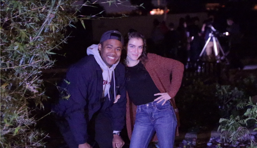 Seniors Issac Christian and Monique Miquel spend the evening looking at Orion Nebula in Marjorys Garden.
