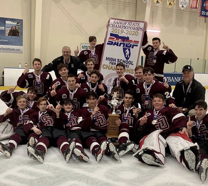 MSD Varsity Hockey celebrates their second state championship in three years after defeating East Lake, 8-2. Photo Courtesy of MSD Hockey