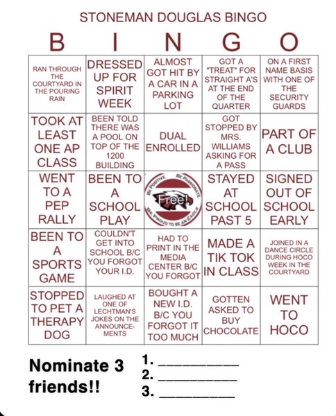 MSD Student Government Association has created a bingo card for their students to complete. Photo curtesy of MSD SGA