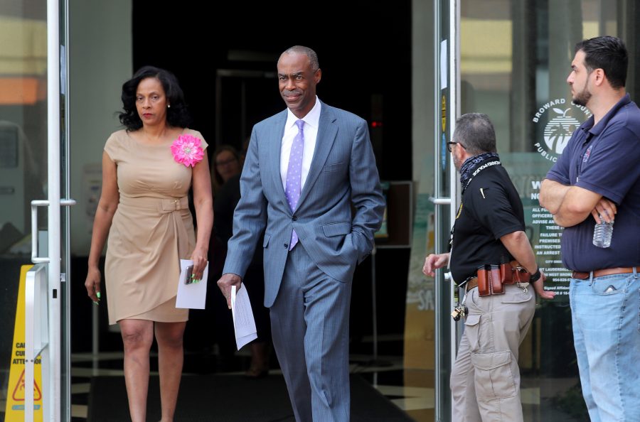 Broward County School Board member Dr. Rosalind Osgood and Superintendent Robert Runcie walk towards the media for a news conference on Wednesday, March 18, 2020 to discuss the latest developments with school closures due to coronavirus.