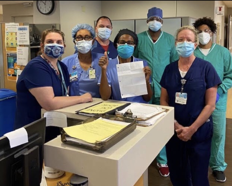 Junior Connor Hagen received a photo of medical staff at Holy Cross Hospital who received his letters.