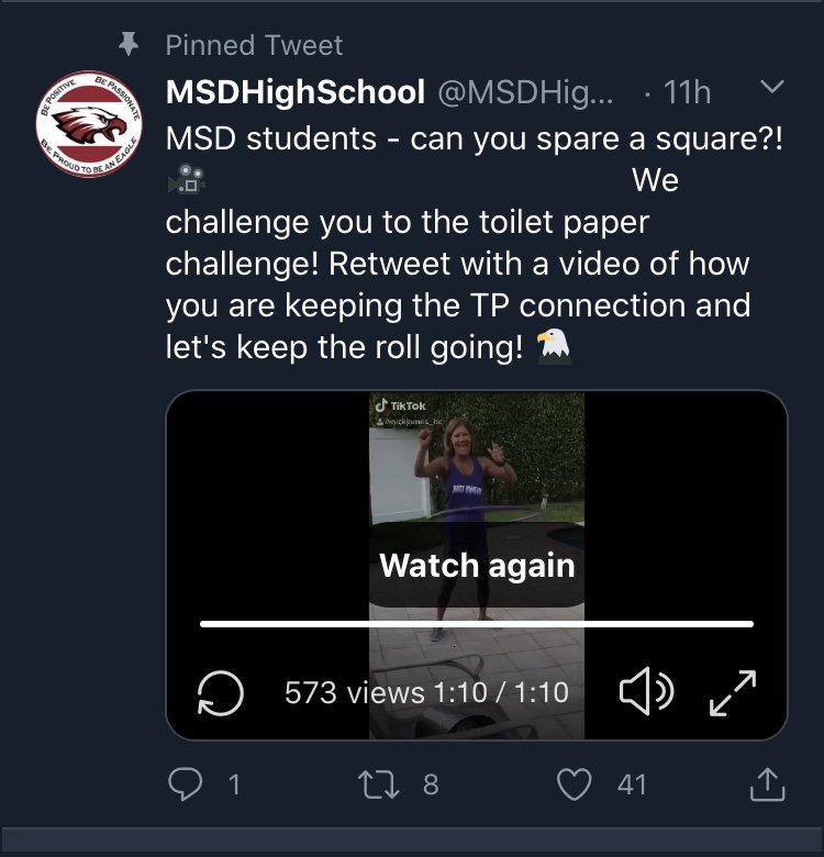 MSD administration encourages students to participate in ‘Toilet Paper Challenge’