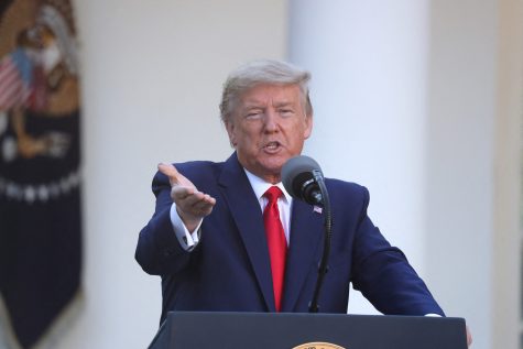 U.S. President Donald J. Trump speaks during the Coronavirus Task Force press briefing on the coronavirus and COVID-19 pandemic, on Monday, March 30, 2020 in the Rose Garden at the White House, in Washington, D.C. (Pool/Abaca Press/TNS)