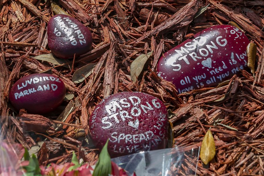 Painted+rocks+with+messages+decorate+a+makeshift+memorial+outside+of+Marjory+Stoneman+Douglas+High+School+in+Parkland%2C+Fla.%2C+on+Friday%2C+Feb.+14%2C+2020%2C+during+the+two-year+anniversary+of+the+Parkland+shooting+where+17+victims+were+killed.+%28Photo+courtesy+of+Matias+J.+Ocner%2FMiami+Herald%2FTNS%29