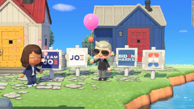 Campaign crossover. Cheerfully posing in the popular game "Animal Crossing", president-elect Joe Biden and Vice President Kamala Harris promote their candidacy in the 2020 presidential election. Biden's marketing campaign utilized strategies such as interaction with the popular culture of younger voters and the online medium in order to adapt to the circumstances of the coronavirus pandemic and changing social trends. Photo by Biden Campaign/Nintendo.