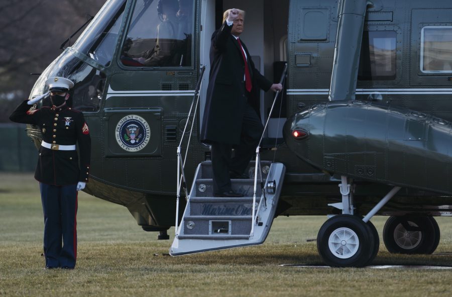 President Donald Trump and First Lady Melania Trump board Marine One as they depart the White House on Jan. 20, in Washington, D.C., ahead of the inauguration of Joe Biden. Photo courtesy of Eric Thayer/Getty Images/TNS
