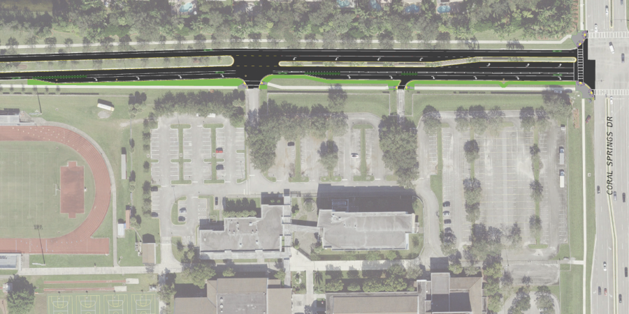 Lanes of Progress. City of Parkland plans to make road improvements along Holmberg Road. The main change is a turning lane into the senior parking lot’s main entrance, which would improve traffic by differentiating MSD traffic and passing vehicles. Schematic courtesy of the Florida Department of Transportation