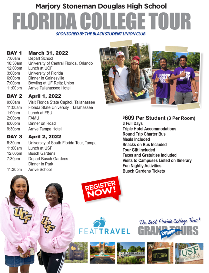 This flyer was sent in the regular B.R.A.C.E. emails to promote the trip. A more detailed itinerary can be found on Naviance.