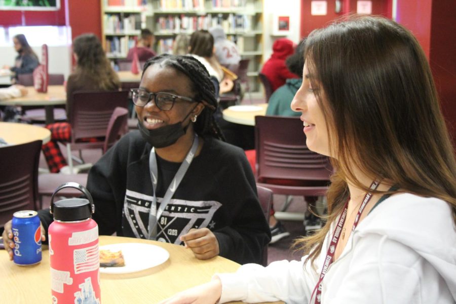 Junior Mikayla Denmark and senior peer counselor Raegan DiRenzo connect with one another. The Keffords Kids Mentoring program provides mentoring and support for underclassmen.