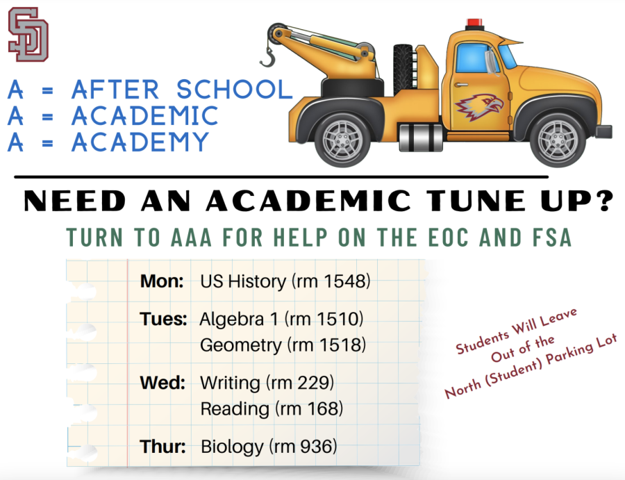 This flyer was distributed to promote AAA and let students know when each subject is being instructed.