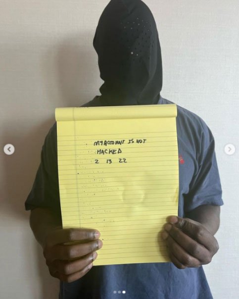 Kanye West posts a picture of himself to Instagram holding a note clarifying MY ACCOUNT IS NOT HACKED and a cryptic date. Photo courtesy of Kanye Wests Instagram