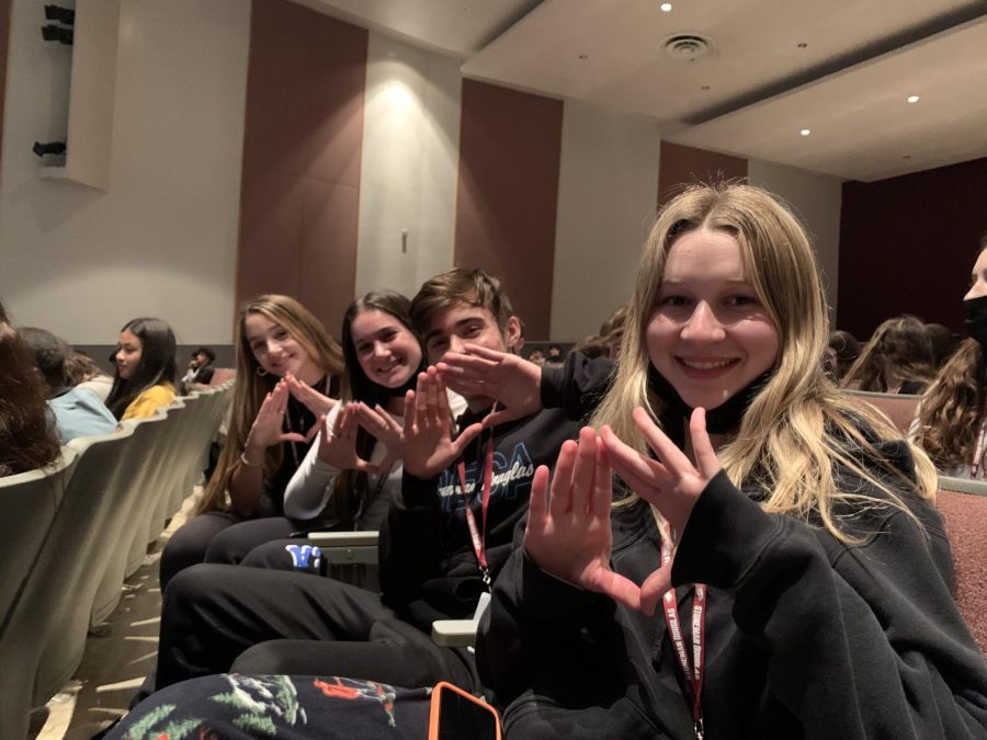 Juniors+Morgan+Fink%2C+Madisyn+Fierstat%2C+Alex+Segelnick+and+Dana+Masri+attend+the+district+award+ceremony+to+know+whether+they+qualified+to+compete+at+the+state+level.+Photo+courtesy+of+MSD+DECA