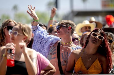 Fans dance along as Princess Nokia performs on the Coachella stage during Coachella Valley Music and Arts Festival at the Empire Polo Club in Indio on Friday, April 15, 2022. (Photo by Watchara Phomicinda, The Press-Enterprise/SCNG)