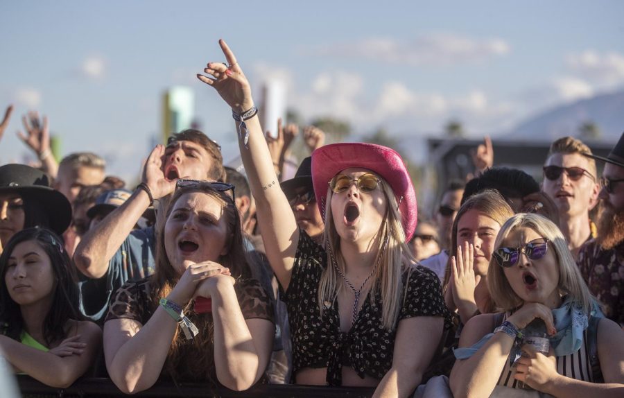 Fans cheer at a music festival called Coachella where they watch celebrities perform sets of their music.