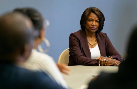 U.S. Rep. Val Demings, D-Fla., listens to local Haitian leaders while campaigning at the Wildcat Center on Monday, Aug. 1, 2022, in North Miami, Fla. Demings is running against U.S. Sen. Marco Rubio. Courtesy of Matias J. Ocner/TNS. 
