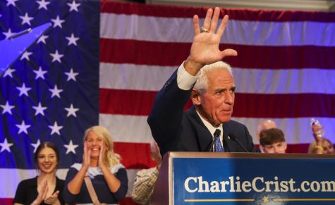 Charlie Crist addresses supporters after he is announced the winner of the democratic primary for the Florida Governors race Tuesday in St. Petersburg. Courtesy of Dirk Shadd/TNS.