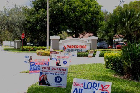 Parkridge Church is one of the many local voting locations in Coral Springs and Parkland for Broward County residents to cast their ballots in the current Florida primary elections on Tuesday, Aug. 23. Outside of the parking lot of the church, signs campaigning for various candidates scatter the lawn.