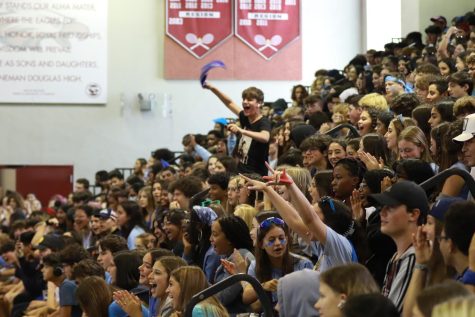 The sophomore crowd was ecstatic and prepared to welcome sports teams by applauding and cheering for them.