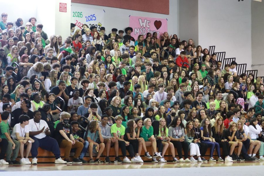The freshman class wear green on Thursday for class colors day of spirit week. There was a pep rally in the gym to get students excited for the homecoming football game that night.