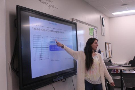 Algbera I teacher Shannon Walsh shows her students how to find slopes in her seventh period. As a new teacher, she strives to engage her students in her everyday activities.
