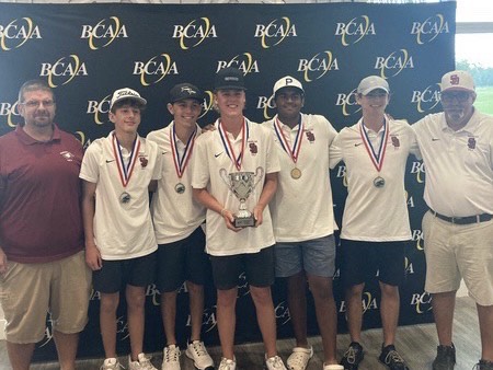 The MSD mens varsity golf team takes home the first place trophy in the BCAA tournament. In addition to the team's success, three players also won individual trophies.