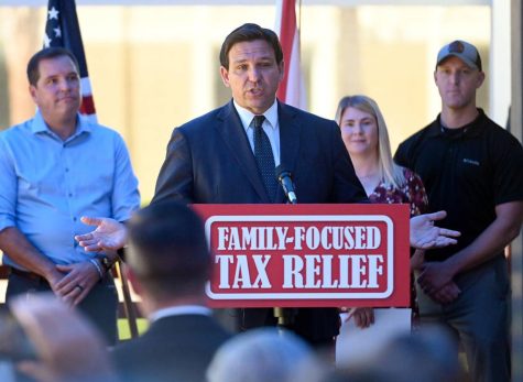 In addition to announcing a tax-relief proposal in a coming legislative session, Florida Gov. Ron DeSantis took questions from reporters about flights of migrants from Florida to Marthas Vineyard at a news conference in Bradenton, Florida. Photo courtesy of Tiffany Tompkins/Bradenton Herald/TNS.