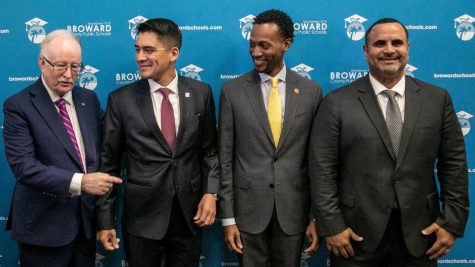 The four new Broward School Board members, appointed by Gov. DeSantis after suspending four sitting board members: From left, Kevin Tynan, Ryan Reiter, Torey Alston and Manuel Nandy Serrano.