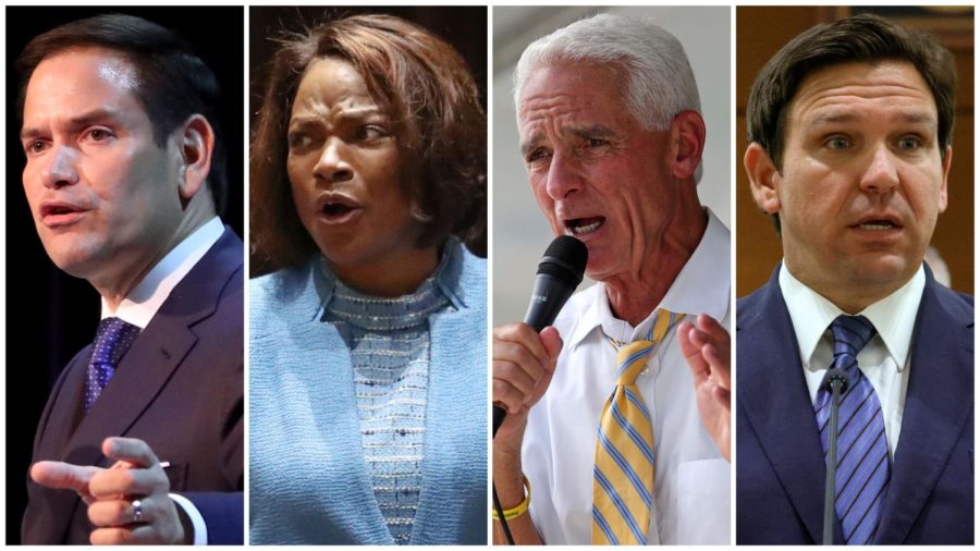 From left to right: Sen. Marco Rubio, U.S Rep. Val Demings, Florida Democratic gubernatorial candidate Charlie Crist and Florida Gov. Ron DeSantis. (Photo Courtesy of Tribune News Service.)