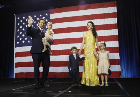 Florida Gov. Ron DeSantis, his wife Casey DeSantis and their children walk on stage to celebrate victory over Democratic gubernatorial candidate Rep. Charlie Crist during an election night watch party at the Tampa Convention Center on Nov. 8, 2022, in Tampa, Florida. DeSantis was the projected winner by a double-digit lead. Photo courtesy of Octavio Jones/TNS.