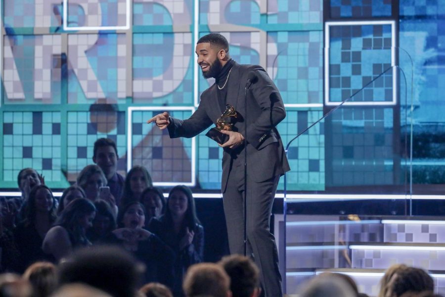 Drake+accepts+the+award+for+Best+Rap+Song+during+the+61st+Grammy+Awards+at+Staples+Center+in+Los+Angeles+on+Feb.+10%2C+2019.+Photo+courtesy+of+Robert+Gauthier%2FLos+Angeles+Times%2FTNS.