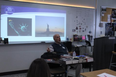 Holocaust survivor Eric Lipetz presents the struggles he faced coming to America to Darren Levines Holocaust class as a guest speaker. Lipetz and his family resided in the Philippines as a result of a Jewish quota, where he was eventually put into the Santo Tomas Internment Camp.