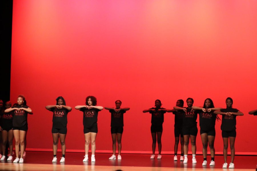 The Ladies of Destiny Step Team rehearsed after school in the courtyard the days leading up to Mr. Douglas.