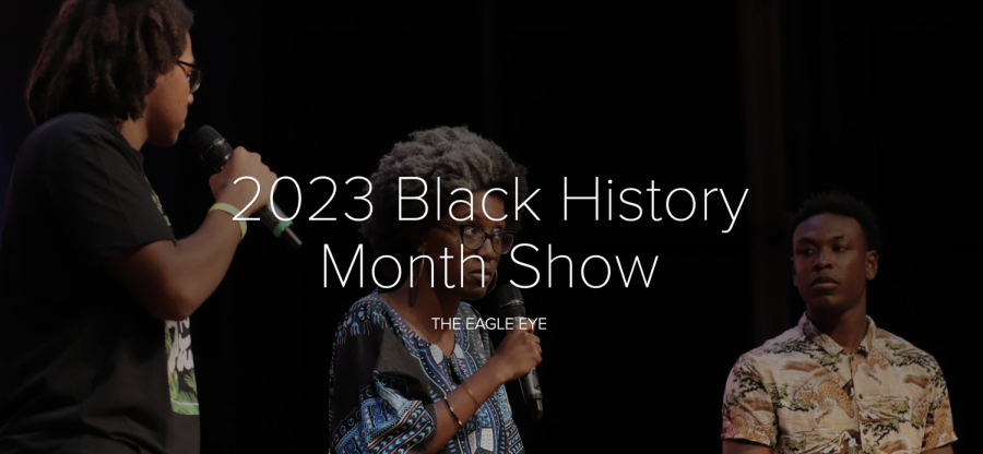 MSD BSU hosted the annual Black History Month Show in the auditorium on Friday, February 24. The show included quirky puns and lines from hosts Israel Goodwin (right), Syrus Davis (left) and Samiera Whitmore (center). Photo by Breanna Gordon.