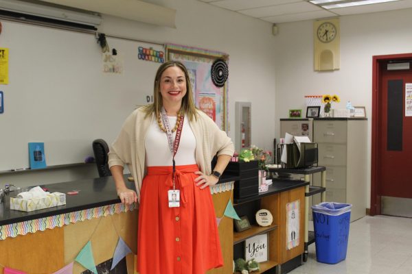 New biology teacher Billie Dollins stands in her newly decorated classroom. She previously worked at Coral Springs Middle School for 18 years and is excited to join the staff at MSD. After teaching for 21 years, I was ready to do something new and this was just the adventure I was looking for, Dollins said.